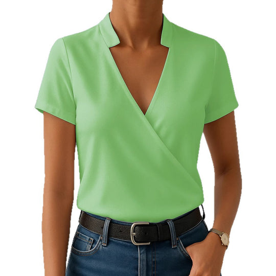 Damen Elegantes Wickeloberteil mit modischem Stehkragen R&B