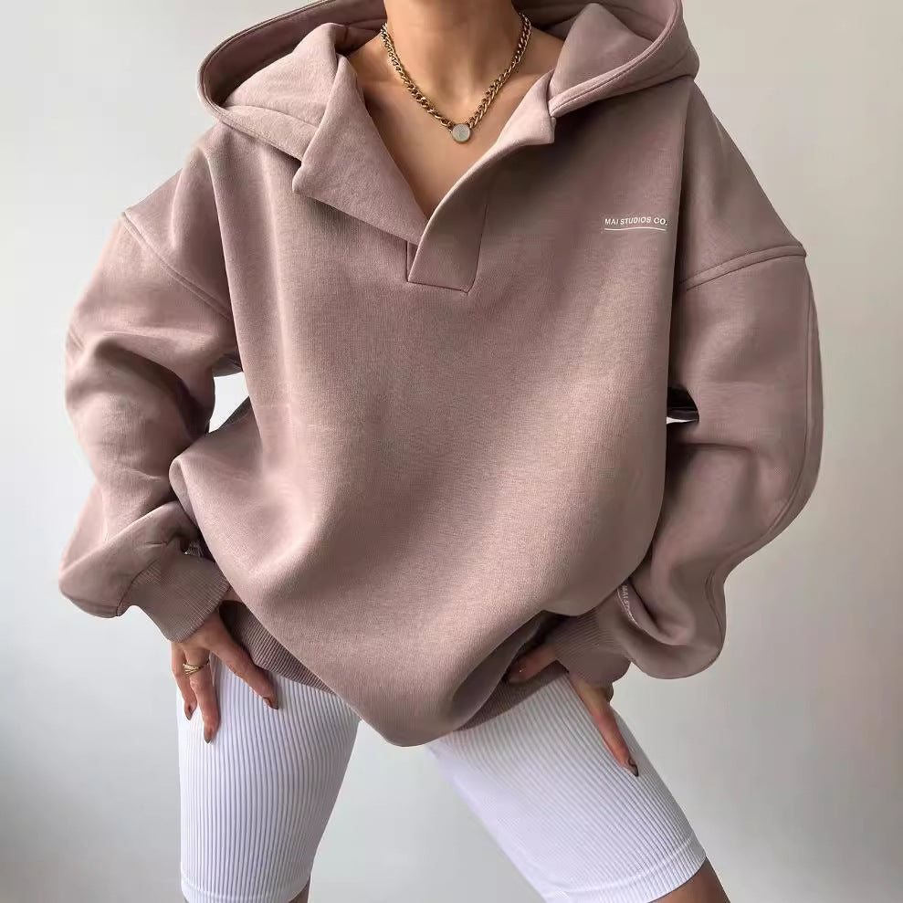 DamenOversized Sweater mit Eingrifftaschen und Kapuze R&B