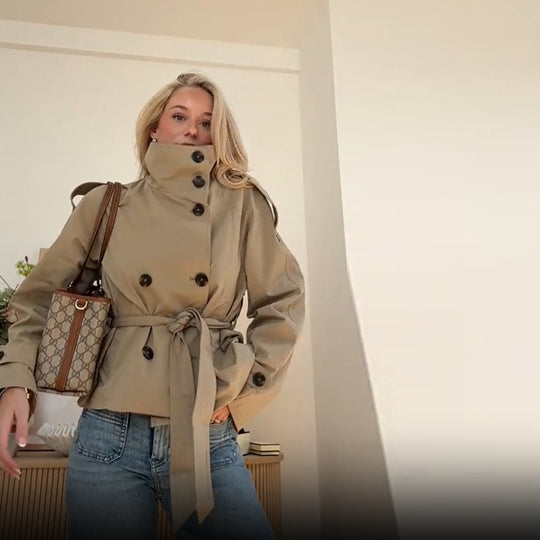 Damen modische Trenchjacke mit Bindegürtel und taillierter Passform R&B