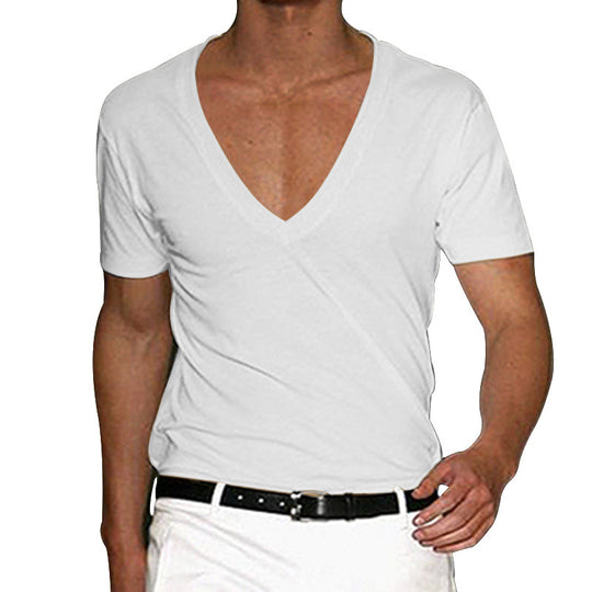 Herren nan tailliertes Kurzarmshirt mit tiefem V-Ausschnitt aus weichem Baumwoll-Modalmix R&B
