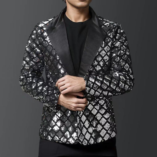 Herren glitzernder Smokingblazer mit luxuriösen Paillettenmustern R&B