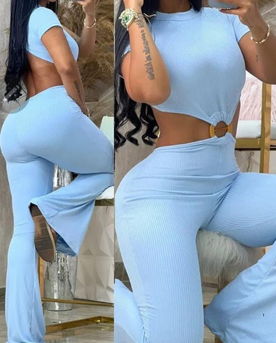 Damen lässiger Zweiteiler mit modischem Ring-Detail R&B