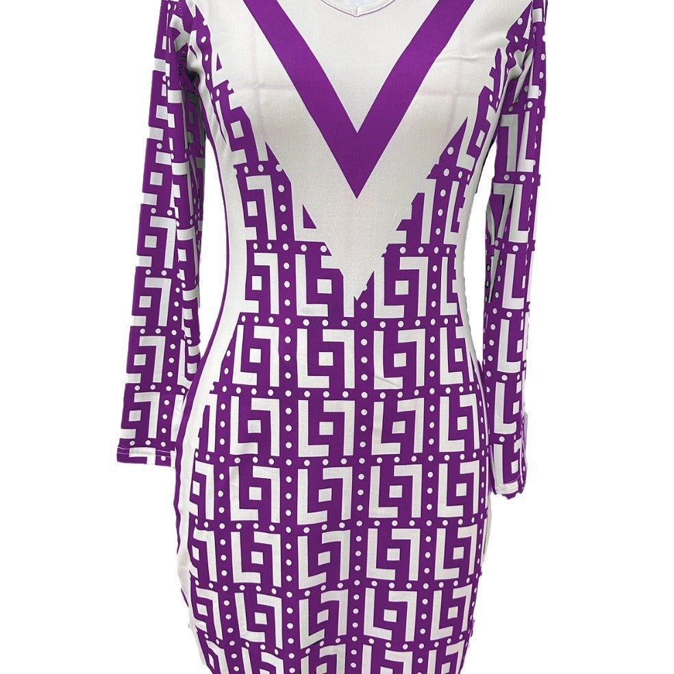 Damen Elegantes und figurbetontes Kleid mit grafischem Muster R&B