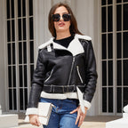 Damen nan taillierte Lammfellimitat-Fliegerjacke mit Gürtel und Teddyfutter R&B