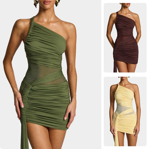 Damen Elegantes Ein-Schulter-Minikleid mit raffiniertem Drapierungsdesign und fließendem Rock R&B