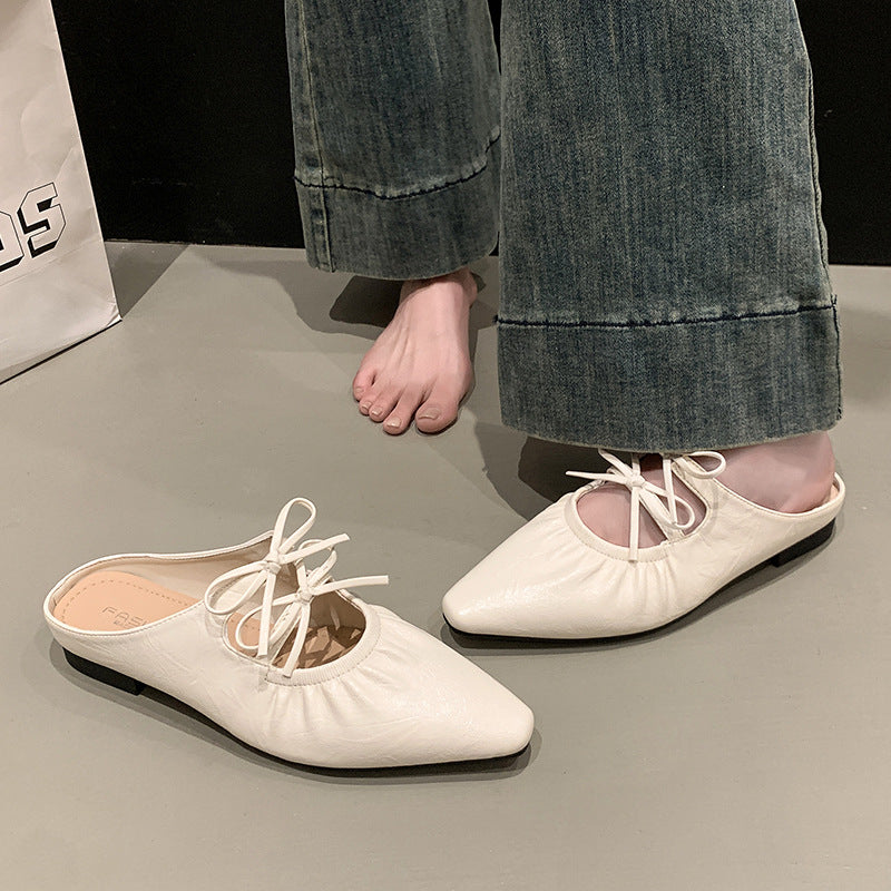 Damen Elegante Mules mit Raffung und verspieltem Schnürdetail R&B