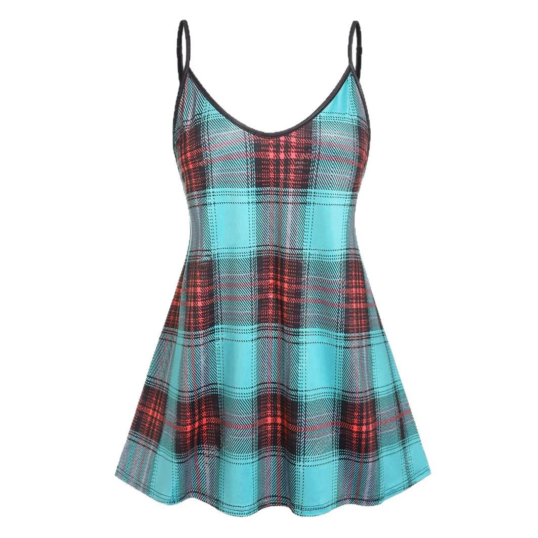 Damen Swing-Kleid mit kariertem Muster und verstellbaren Spaghettiträgern R&B