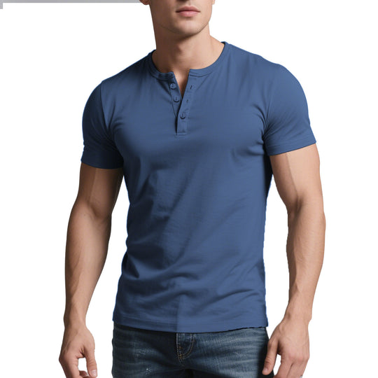 Herren nan kurzes Henley-Shirt mit dezenter Knopfleiste und figurbetontem Schnitt R&B