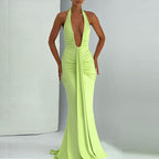 Damen Elegantes Maxikleid mit tiefem Ausschnitt und raffinierten Rüschendetails R&B