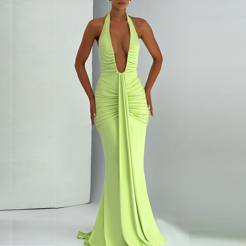Damen Elegantes Maxikleid mit tiefem Ausschnitt und raffinierten Rüschendetails R&B