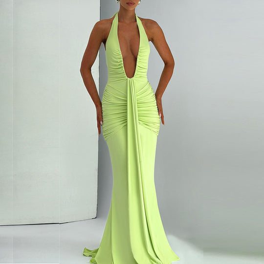 Damen Elegantes Maxikleid mit tiefem Ausschnitt und raffinierten Rüschendetails R&B