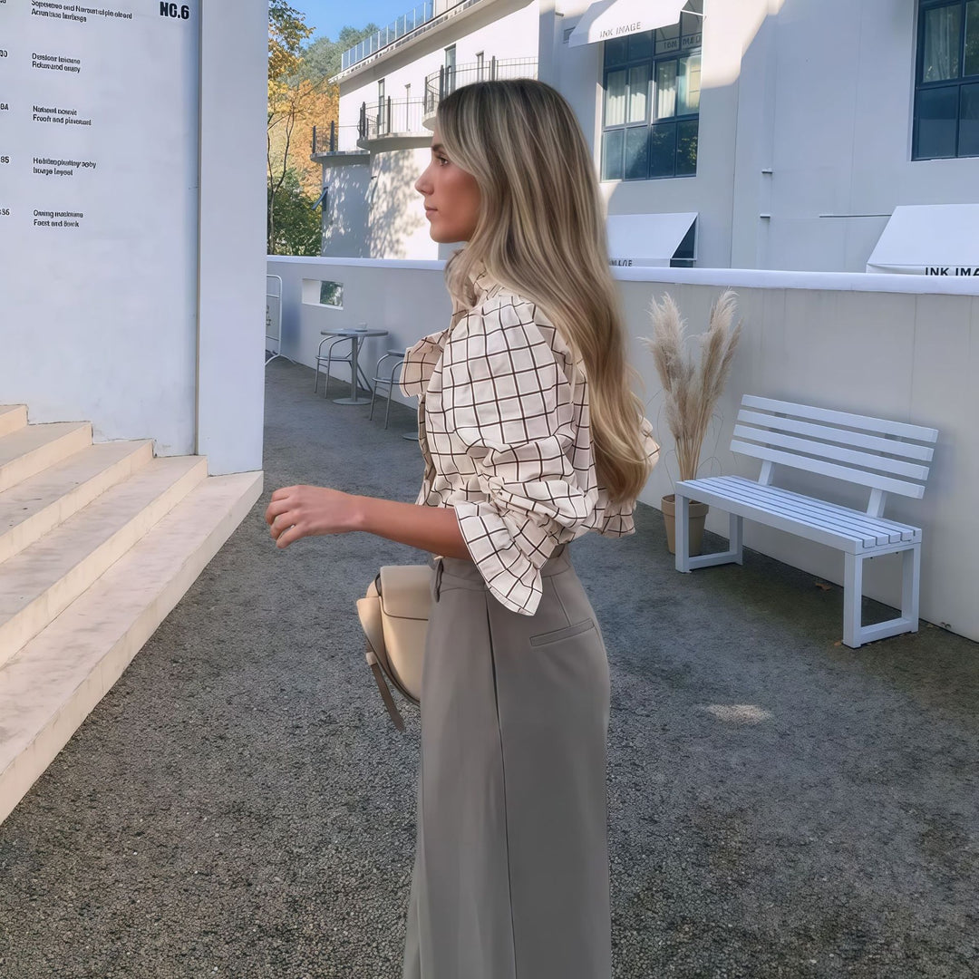 Damen Karierte Bluse mit eleganten Rüschendetails R&B