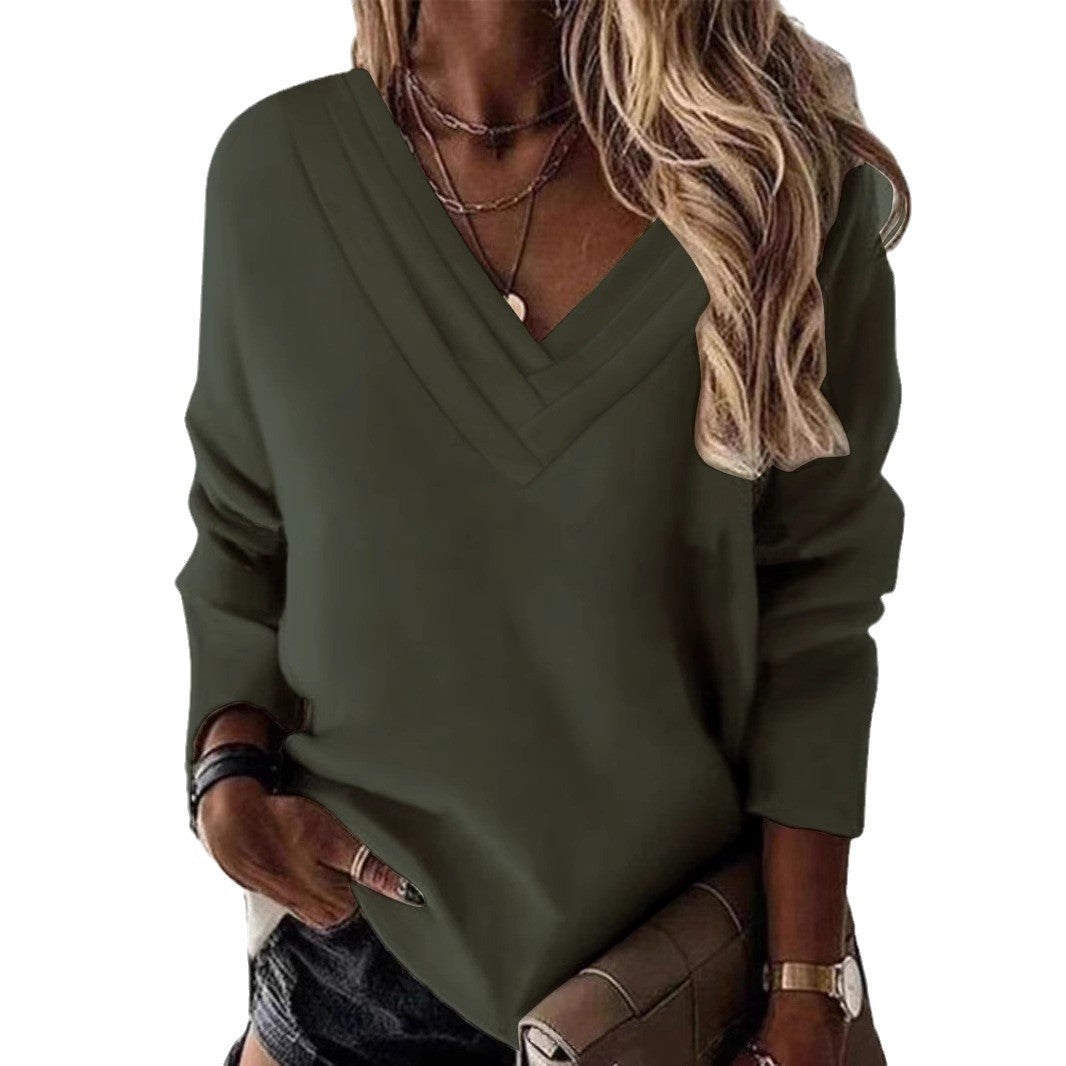 Damen Lässiges V-Ausschnitt Pullover mit eleganten Falten R&B