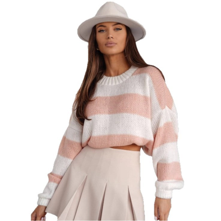 Damen lässiger Strickpullover mit luftiger Struktur und lockeren Ärmeln R&B