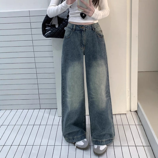Damen weite Denim-Jeans im lässigen Stil mit modischen Waschungen R&B
