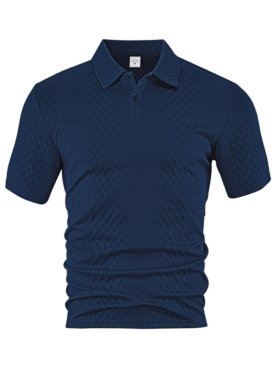 Herren nan texturiertes Jacquard-Poloshirt kurzärmelig schmaler Schnitt mit Polokragen R&B