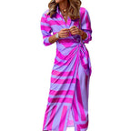 Damen Wickelkleid mit elegantem Streifenmuster und Raffung R&B