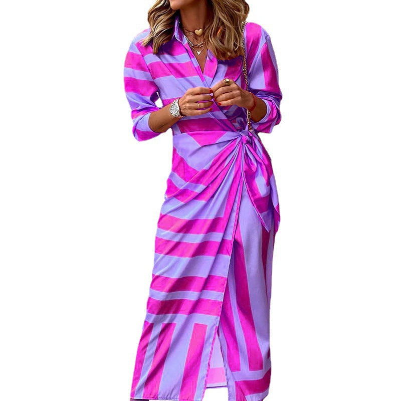 Damen Wickelkleid mit elegantem Streifenmuster und Raffung R&B