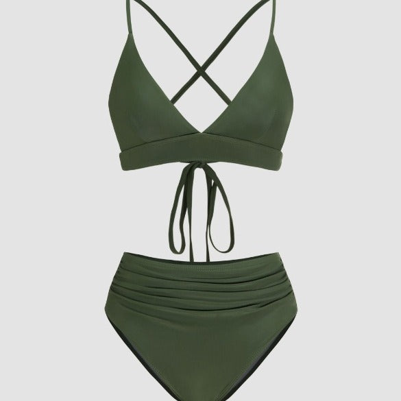 Damen Hochgeschnittener Bikini mit raffiniertem Rüschendesign R&B