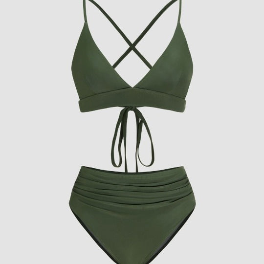 Damen Hochgeschnittener Bikini mit raffiniertem Rüschendesign R&B