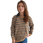 Damen lässiger Pullover mit strukturellem Streifenmuster und modischem Kragen R&B