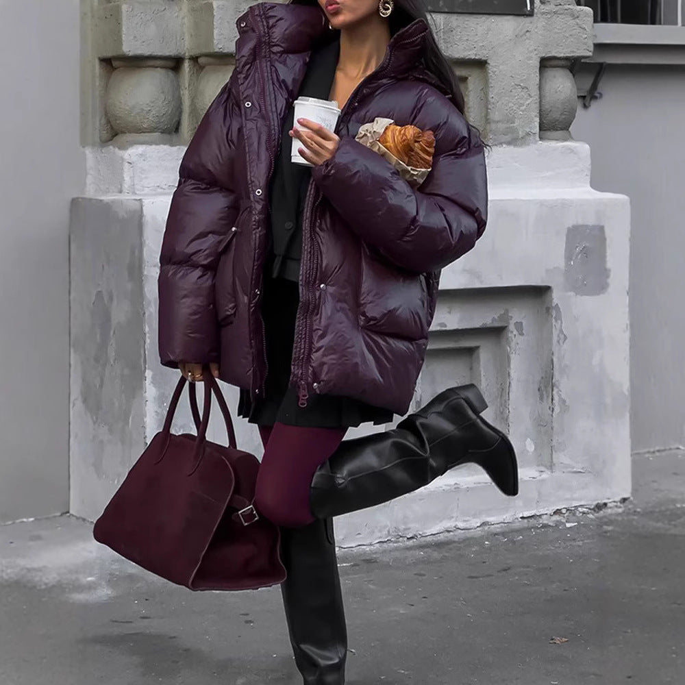 Damen Wattierte Winterjacke mit verstellbarem Taillenzug und Kapuze R&B