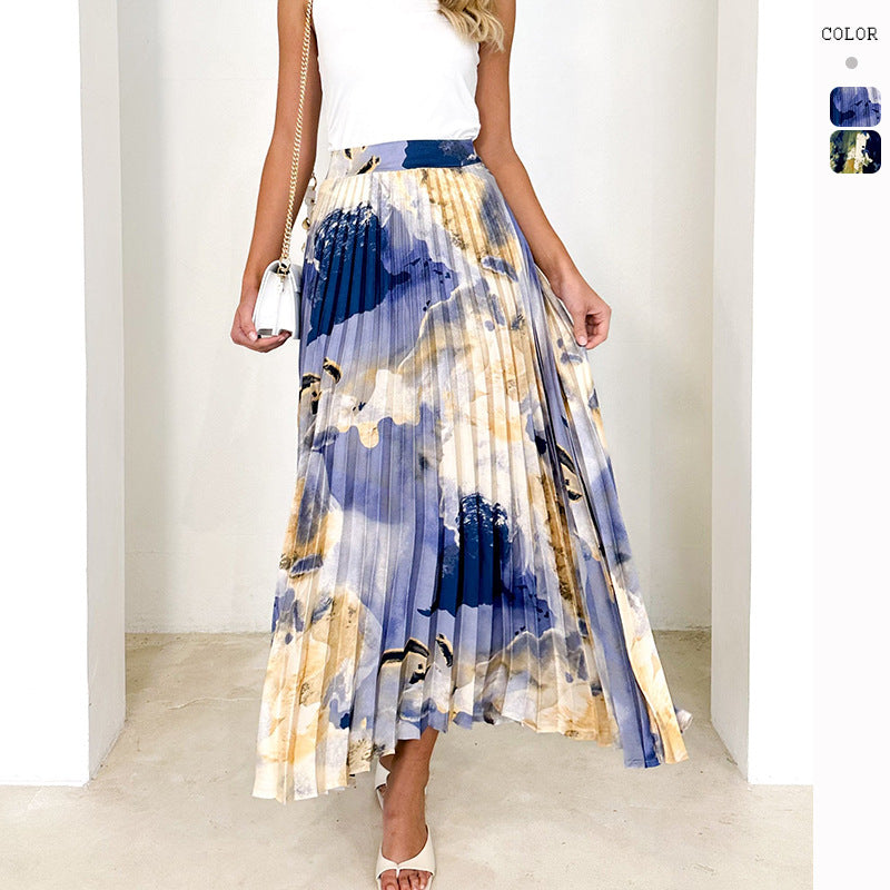 Damen Eleganter Plissee-Rock mit floralem Design und elastischem Bund R&B