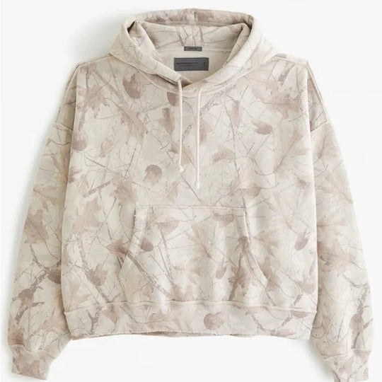 Unisex nan lockerer Kapuzensweat mit dezenter Blätterstruktur, doppelter Kapuze ohne Kordelzug und Kängurutasche R&B