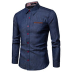 Herren Denim Langarmhemd mit eleganten Kontrasten und modernem Schnitt