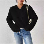 Damen lässiger Pullover mit strukturiertem Rippdesign und bequemem Kapuzenkragen R&B