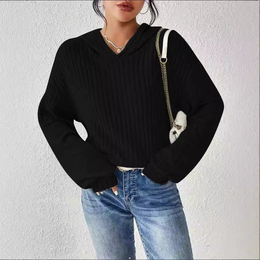 Damen lässiger Pullover mit strukturiertem Rippdesign und bequemem Kapuzenkragen R&B