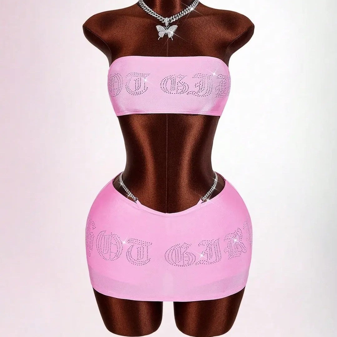Damen Bandeau Top mit funkelndem Schriftzug R&B