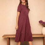 Damen lässiges Midikleid mit Taschen und voluminösen Rüschendetails R&B