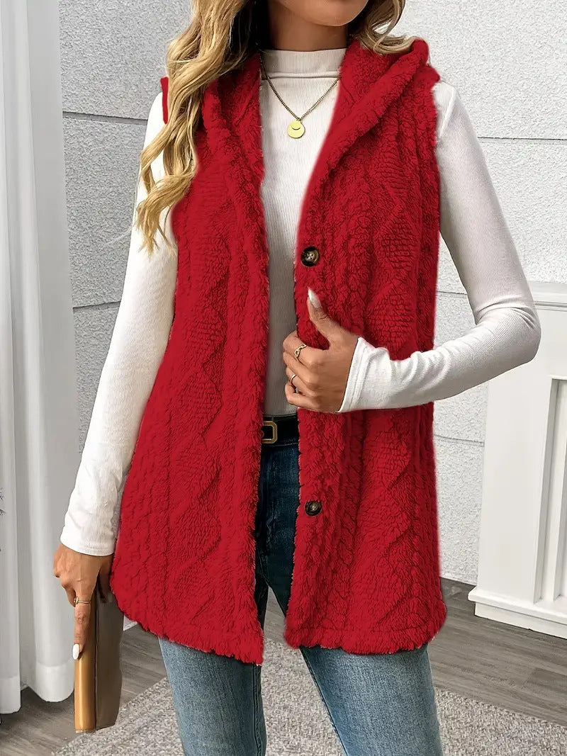 Damen Stylish gesteppte Weste mit Kapuze und Knopfverschluss R&B
