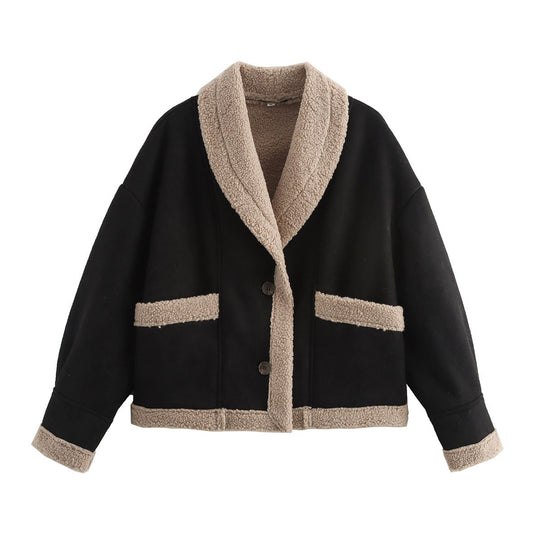 Damen kuscheliger Schnittjacke mit Teddyfelldetails R&B