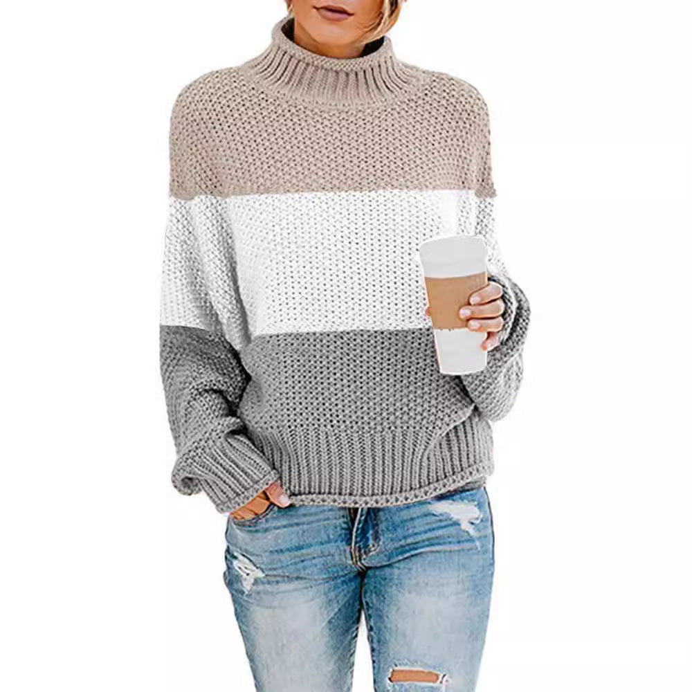 Damen gemütlicher Rollkragenpullover aus strukturierter Wolle R&B
