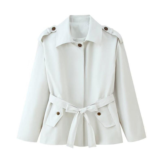 Damen elegante Trenchjacke mit taillierbarem Gürtel und modischen Knopfdetails R&B