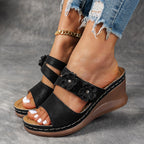 Damen Wedge-Sandalen mit floralem Dekor und ergonomischer Sohle R&B