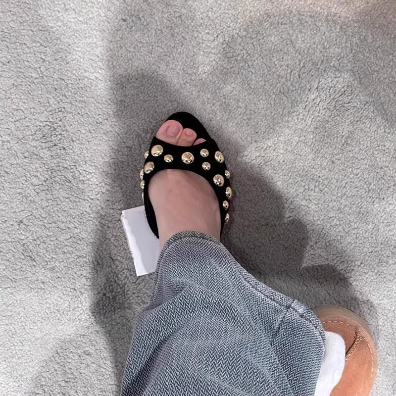 Damen elegante Mules mit goldenen Perlen R&B