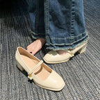 Damen elegante Mary Jane Schuhe mit Blockabsatz und Perlenakzent R&B