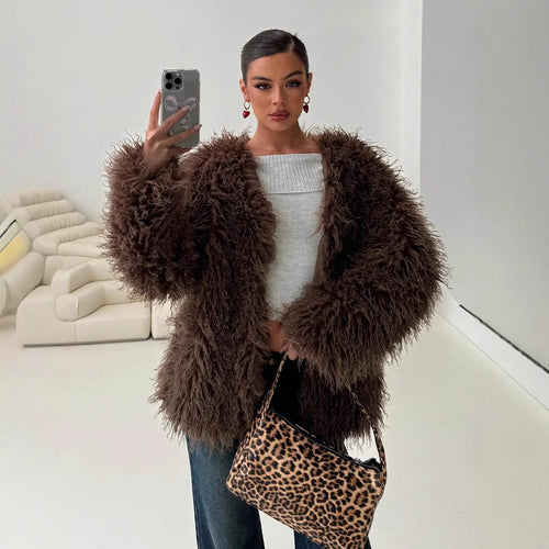 Damen Luxuriöse Kunstfell-Weste mit modischem Schnitt und voluminösem Design R&B