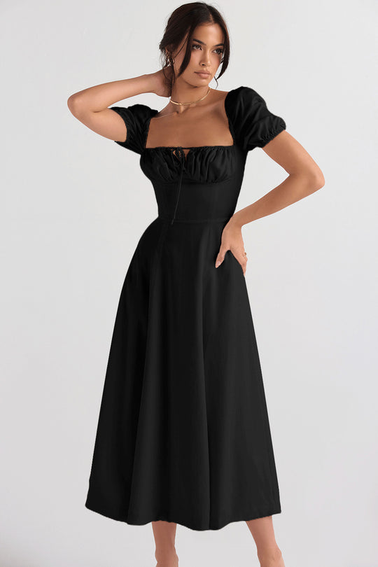 Damen Midi-Kleid mit gerafftem Oberkörper und ausgestelltem Rock R&B