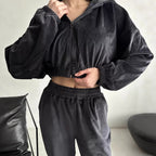 Damen trendige Veloursjacke mit weiten Ärmeln und Bund
