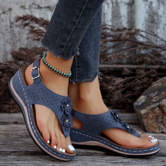 Damen modische Zehentrenner-Sandalen mit floralem Design und rutschfester Sohle R&B