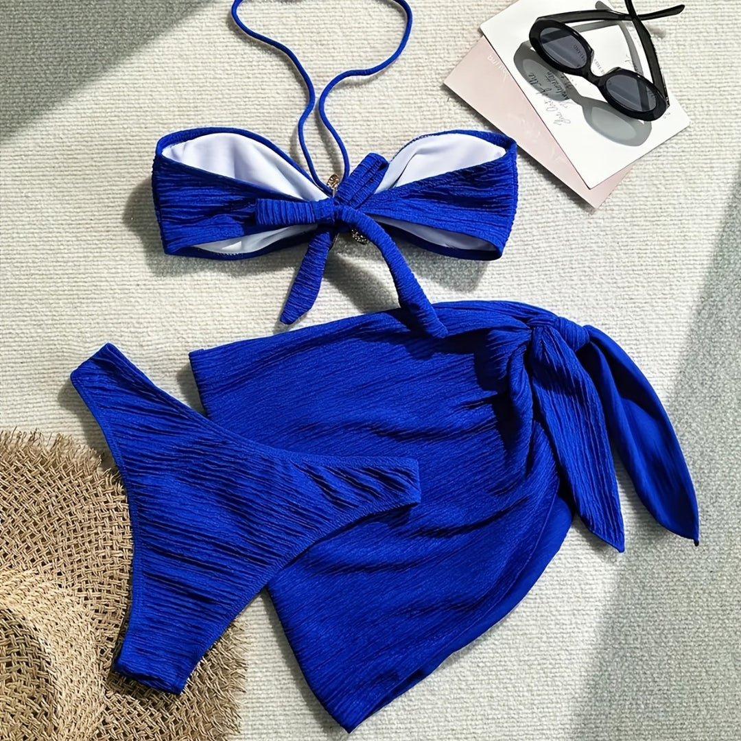 Damen Bandeau-Bikini-Set mit verspieltem Wickelrock und funkelndem Starfish-Detail R&B
