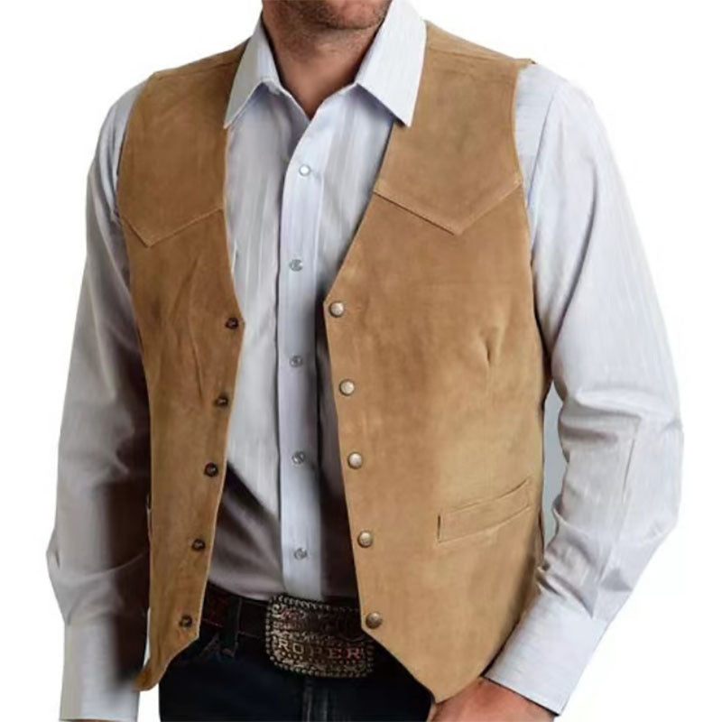 R&B | Weste Slim Passform Wildlederlook Metallknöpfe Western Details