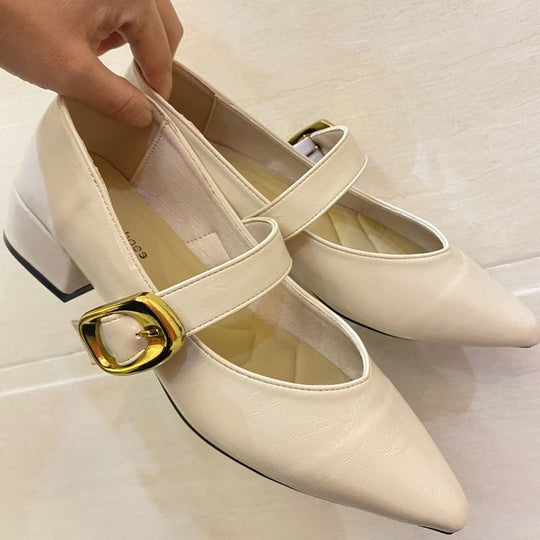 Damen elegante Ballerinas mit dekorativem Riemchen und goldener Schnalle R&B