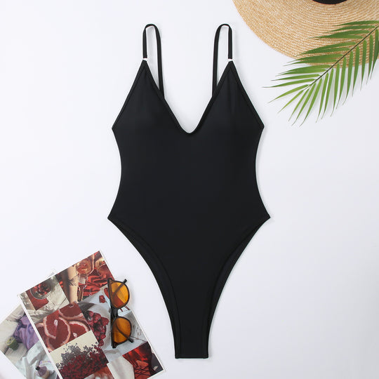 Damen Designer Badeanzug mit elegantem V-Ausschnitt R&B