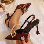 Damen eleganter Slingback Absatzschuhe mit modischer Schnalle und spitzem Zehenbereich