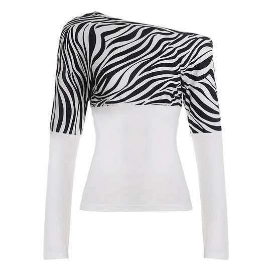 Damen asymmetrisches Oberteil mit trendigem Zebra-Design und langem Arm R&B